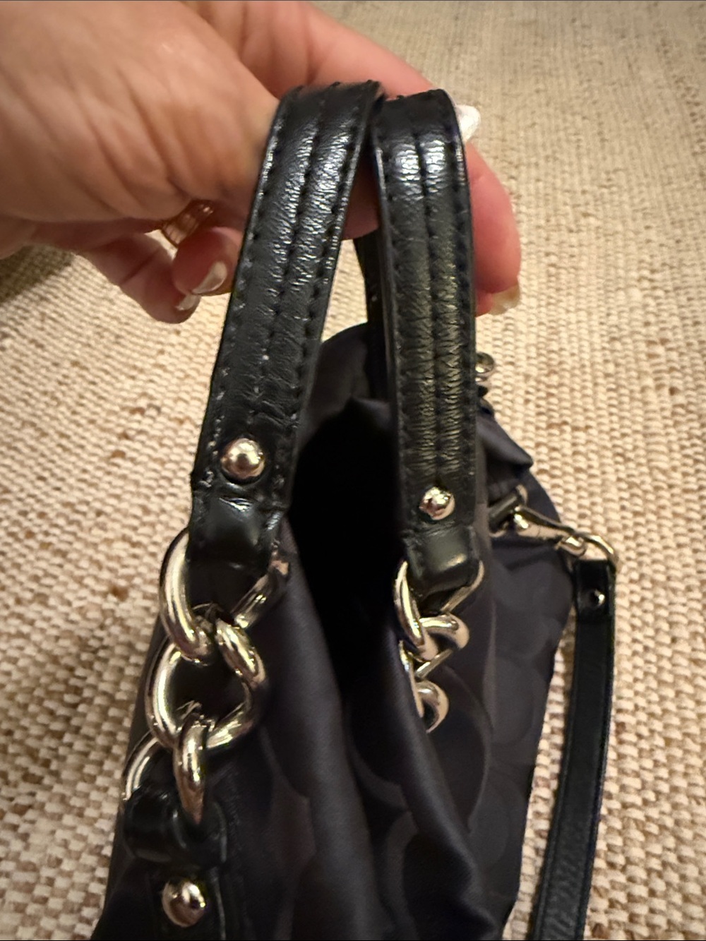 Coach Black Signature Jacquard Tote with Leather Trim F171183 Size 14x4x11 - Picture 5 of 11